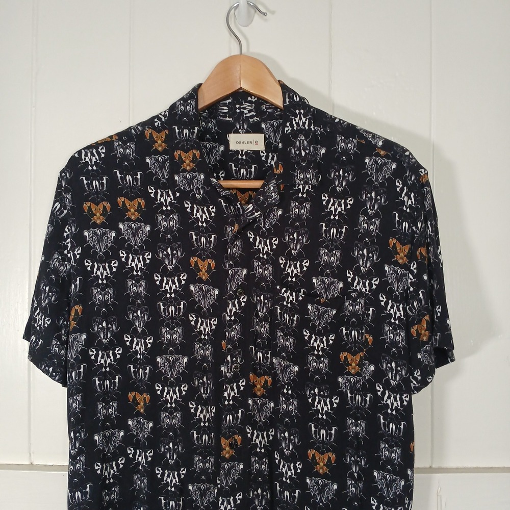 Osklen Butterfly Moth Print Button Up Shirt Mens L Black Sustainable Viscose